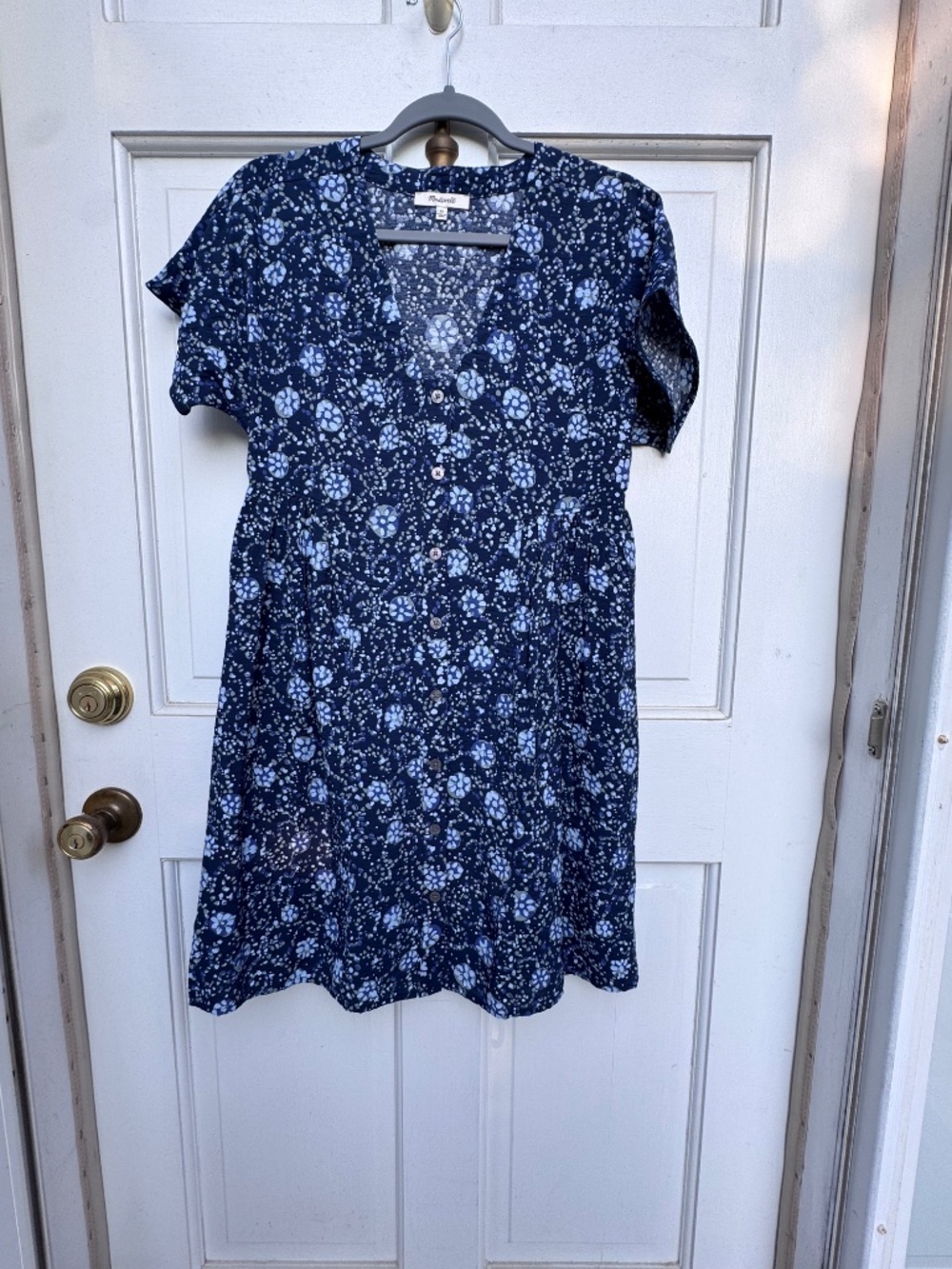 Madewell Navy Batik Floral Button-Front Dress XS